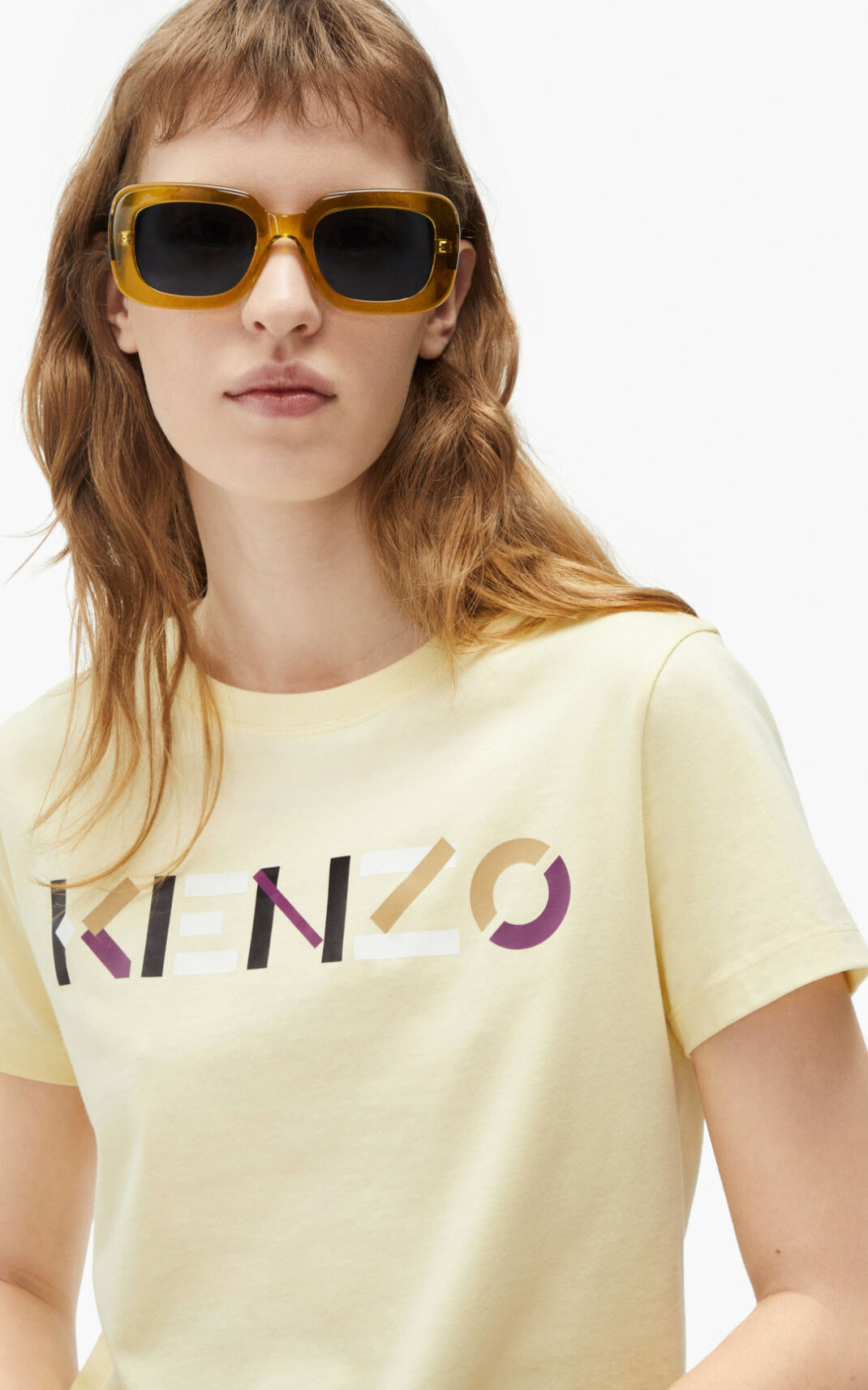 Kenzo with multicoloured logo T Shirt Cream For Womens 5980WCARQ